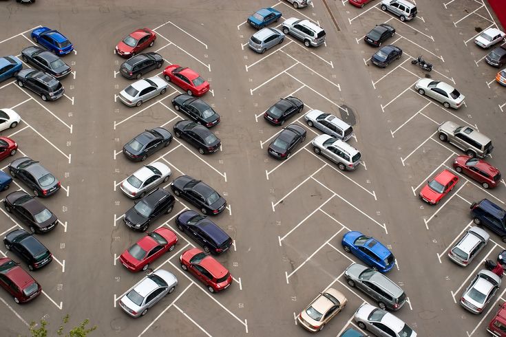 Aerial view of a parking lot