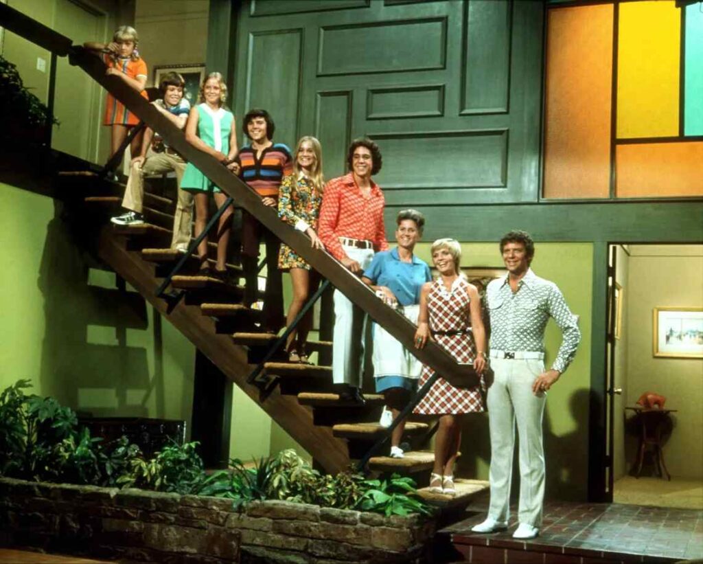 The iconic staircase of the Brady Bunch house