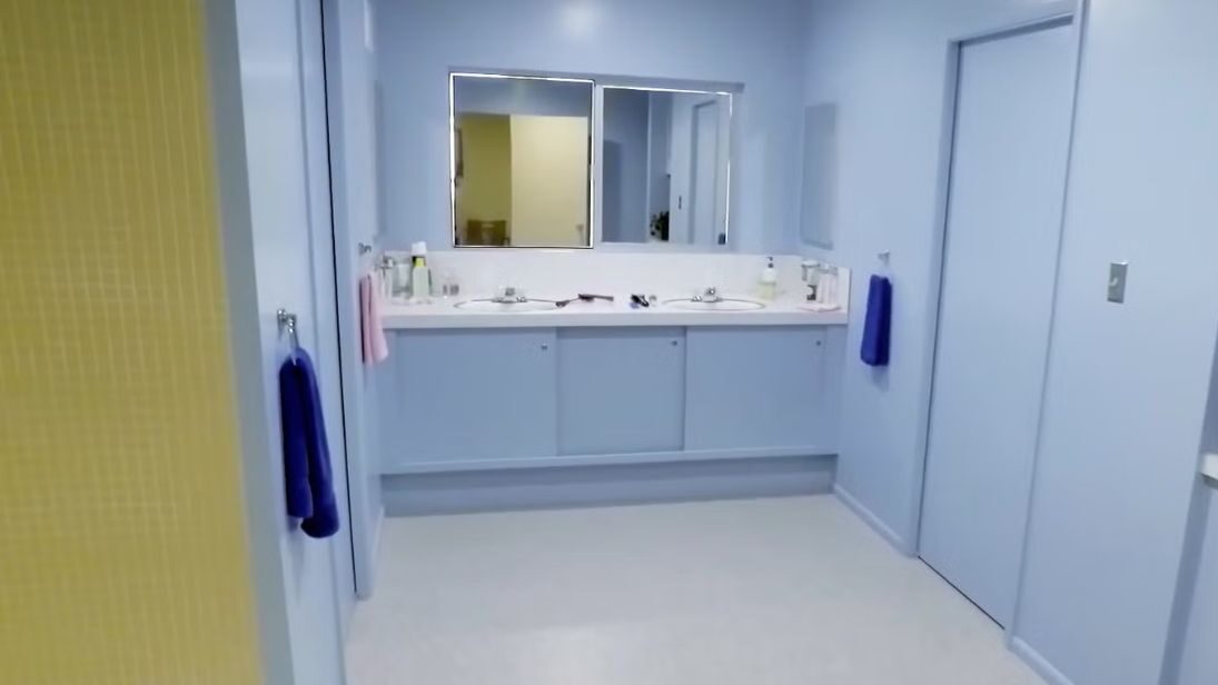 The Jack and Jill Bathroom inside the Brady Bunch House